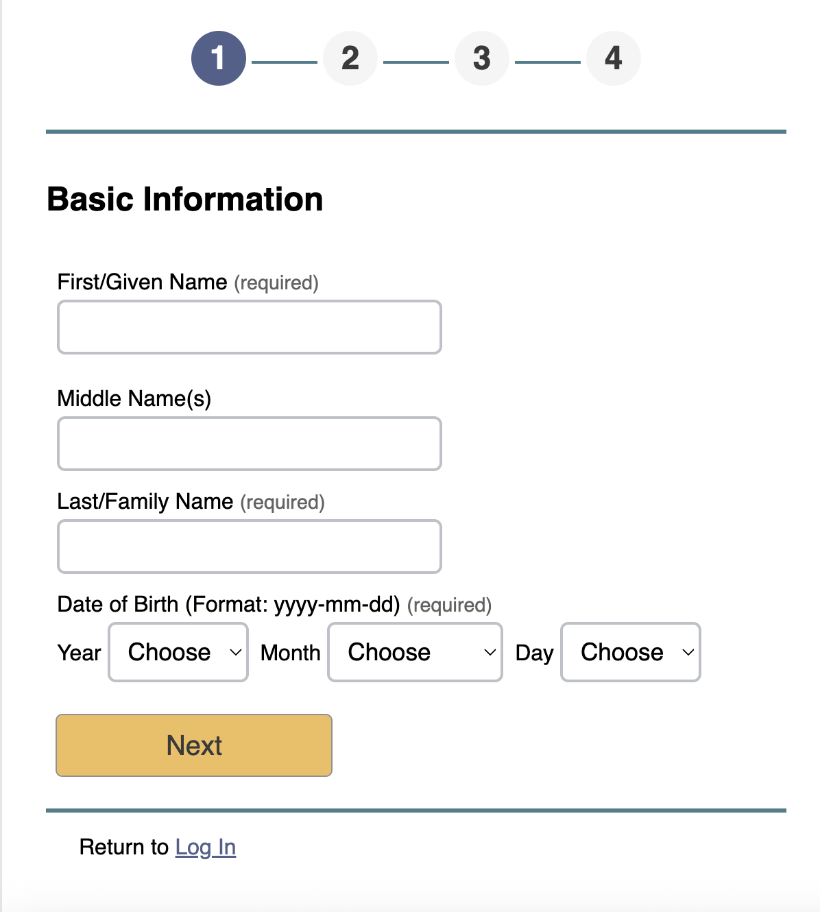 OUAC Account Creation Step 1