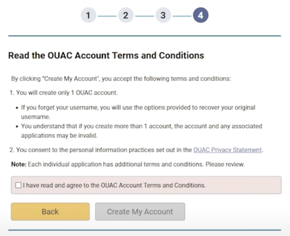 OUAC Account Creation Step 4