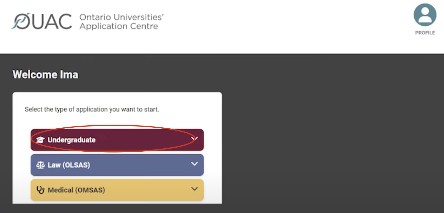 Select Undergraduate Application Type